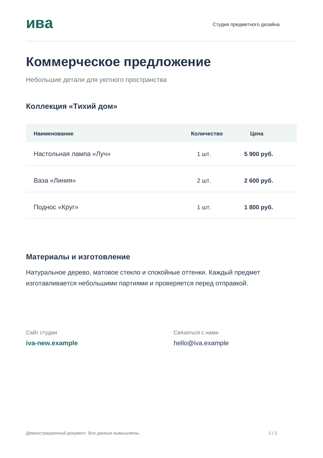 Пример результата, страница 1: цена 5 900 рублей и сайт iva-new.example
